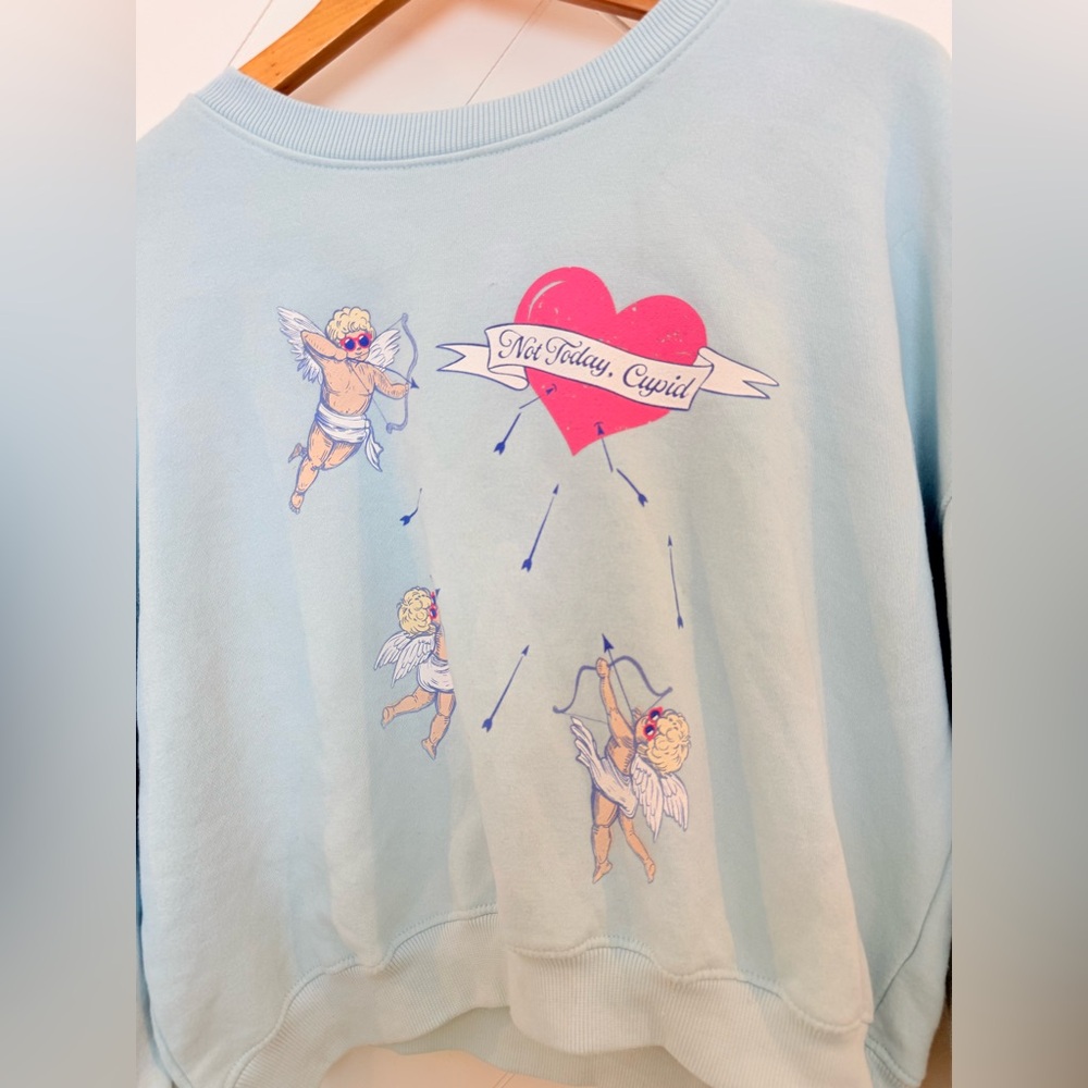 Living Fully Co. by Mallory Ervin Light Blue "Not Today Cupid" Sweatshirt, Med - Picture 5 of 7